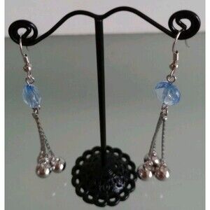 Women's Blue Beaded Boho Earrings Silver Dangle Fashion Jewelry New